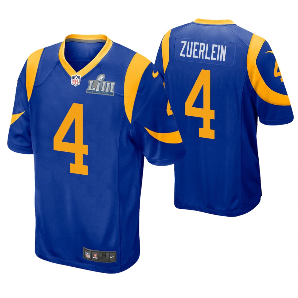 Los Angeles Rams #4 Greg Zuerlein Royal Super Bowl LIII Game Jersey