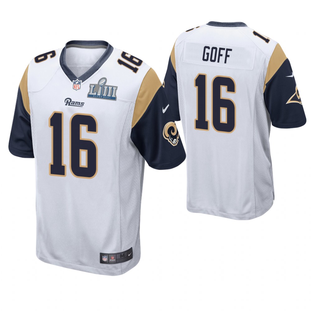 Los Angeles Rams #16 Jared Goff White Super Bowl LIII Game Jersey With Super Bowl LVI Patch