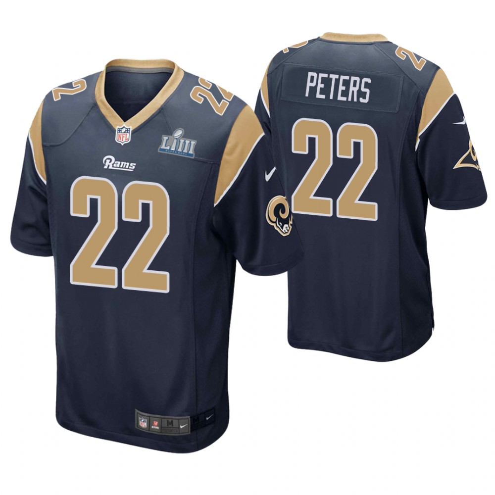 Los Angeles Rams #22 Marcus Peters Navy Super Bowl LIII Game Jersey Los Angeles Rams #22 Marcus Peters Navy Super Bowl LIII Game Jersey