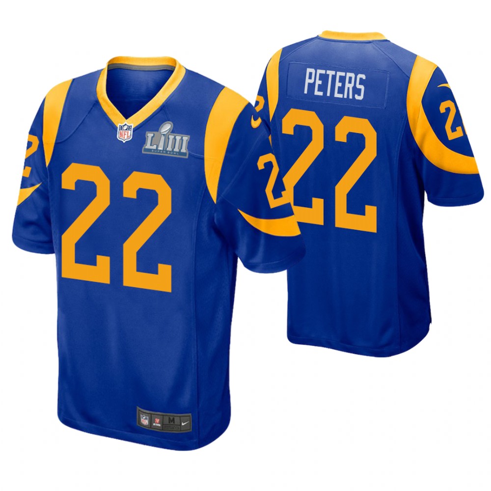 Los Angeles Rams #22 Marcus Peters Royal Super Bowl LIII Game Jersey Los Angeles Rams #22 Marcus Peters Royal Super Bowl LIII Game Jersey