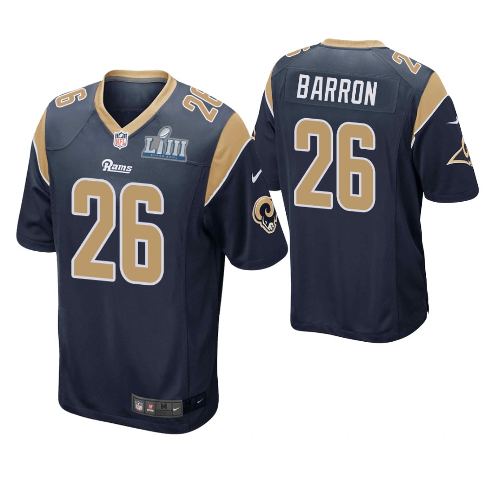 Los Angeles Rams #26 Mark Barron Navy Super Bowl LIII Game Jersey Los Angeles Rams #26 Mark Barron Navy Super Bowl LIII Game Jersey