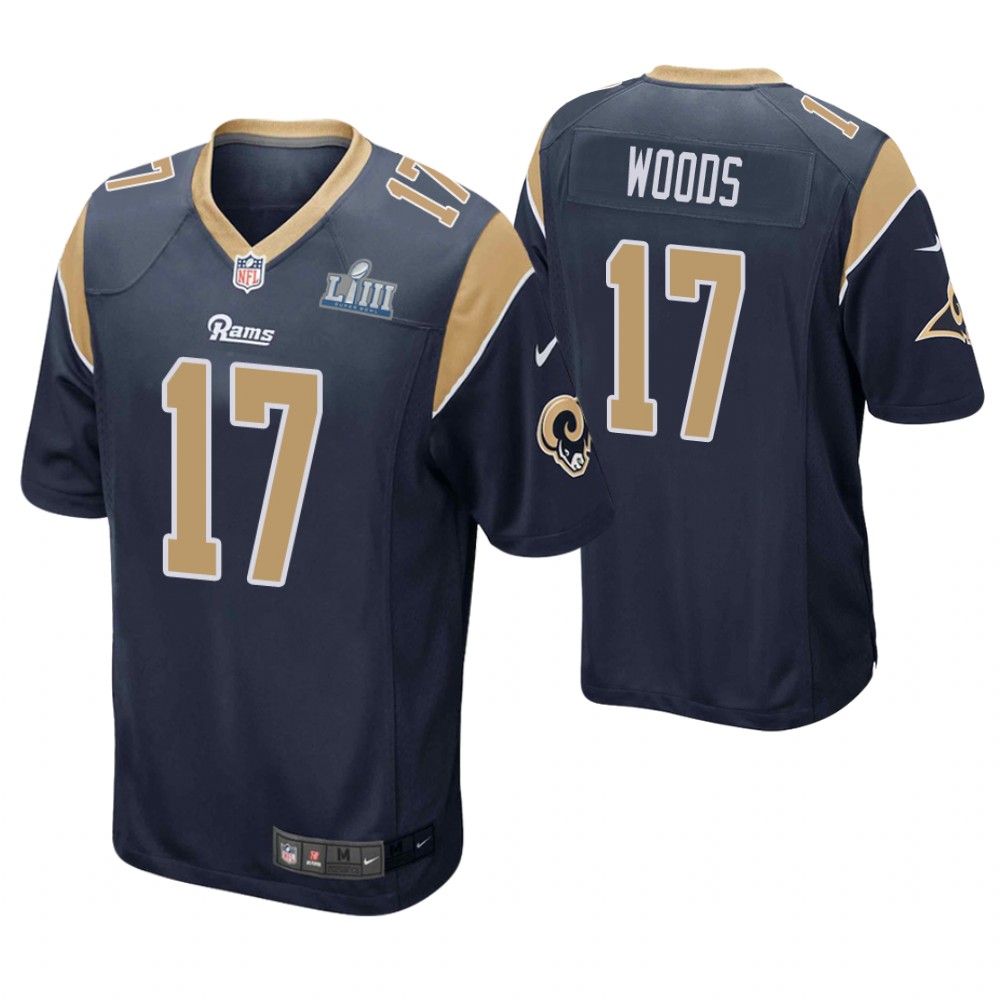 Los Angeles Rams #17 Robert Woods Navy Super Bowl LIII Game Jersey With Super Bowl LVI Patch