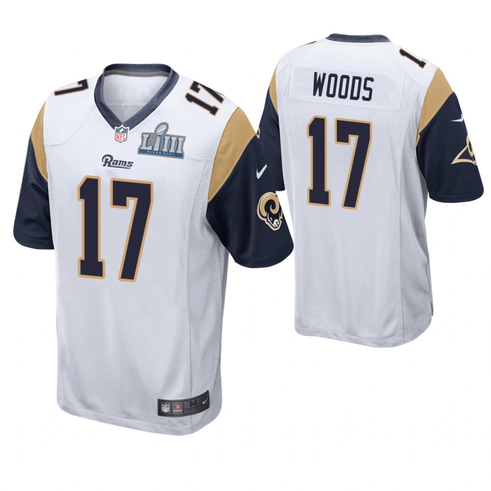 Los Angeles Rams #17 Robert Woods White Super Bowl LIII Game Jersey With Super Bowl LVI Patch