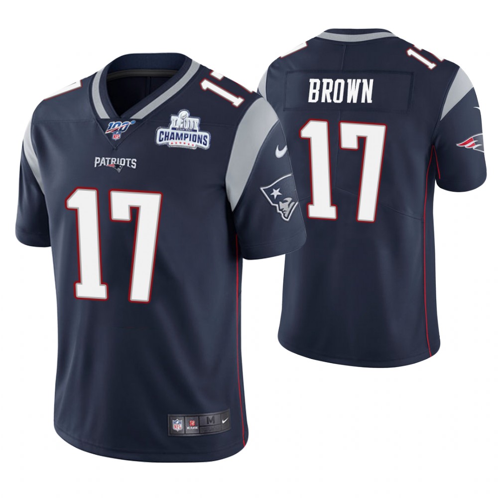 New England Patriots #17 Antonio Brown Navy Super Bowl LIII Champions Patch Limited Jersey New England Patriots #17 Antonio Brown Navy Super Bowl LIII Champions Patch Limited Jersey