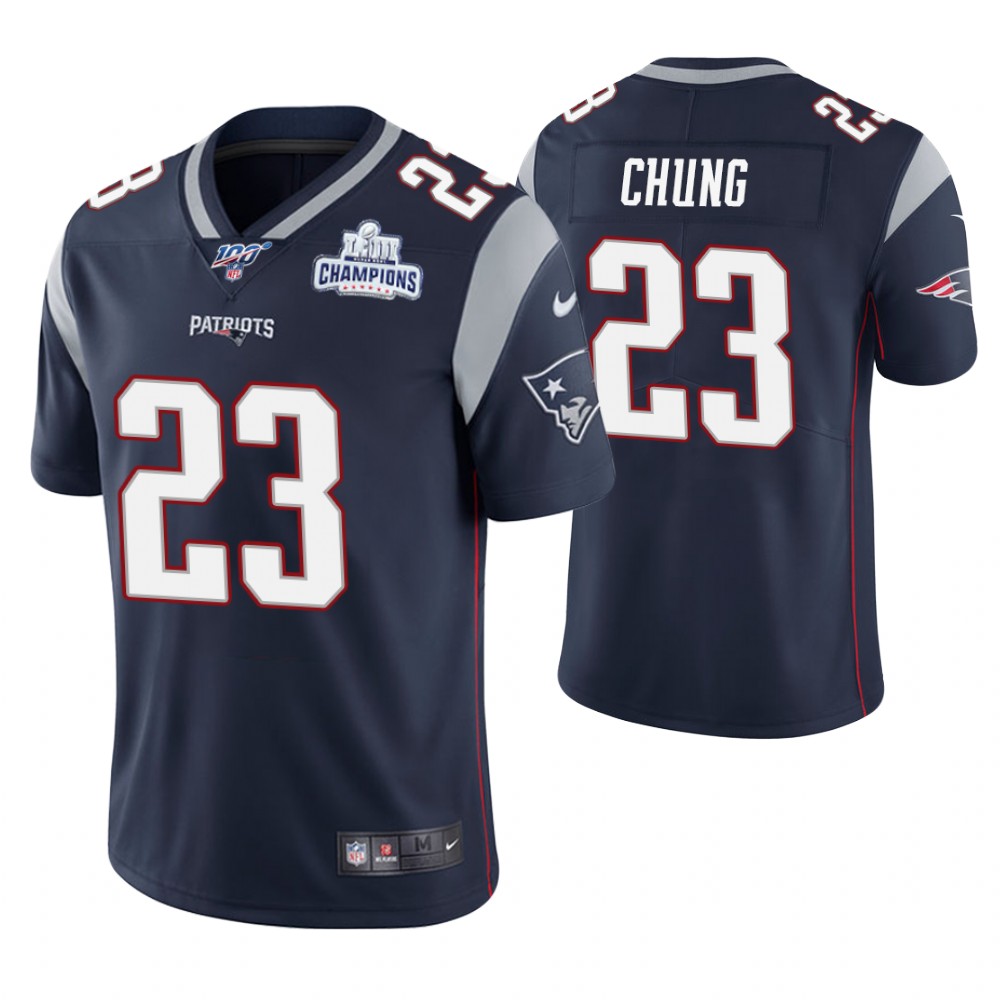 New England Patriots #23 Patrick Chung Navy Super Bowl LIII Champions Patch Limited Jersey