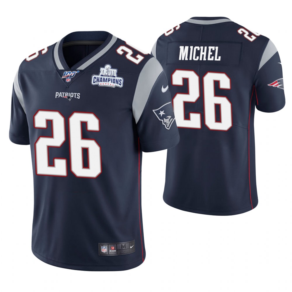 New England Patriots #26 Sony Michel Navy Super Bowl LIII Champions Patch Limited Jersey