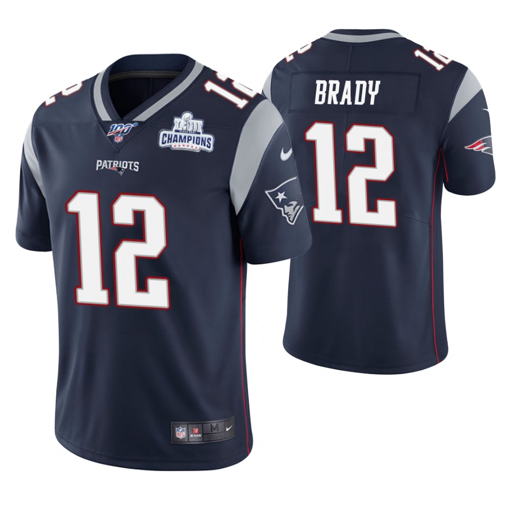New England Patriots #12 Tom Brady Navy Super Bowl LIII Champions Patch Limited Jersey New England Patriots #12 Tom Brady Navy Super Bowl LIII Champions Patch Limited Jersey