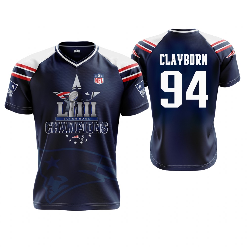 New England Patriots #94 Adrian Clayborn Navy Super Bowl LIII Champions Commemorative Jersey New England Patriots #94 Adrian Clayborn Navy Super Bowl LIII Champions Commemorative Jersey