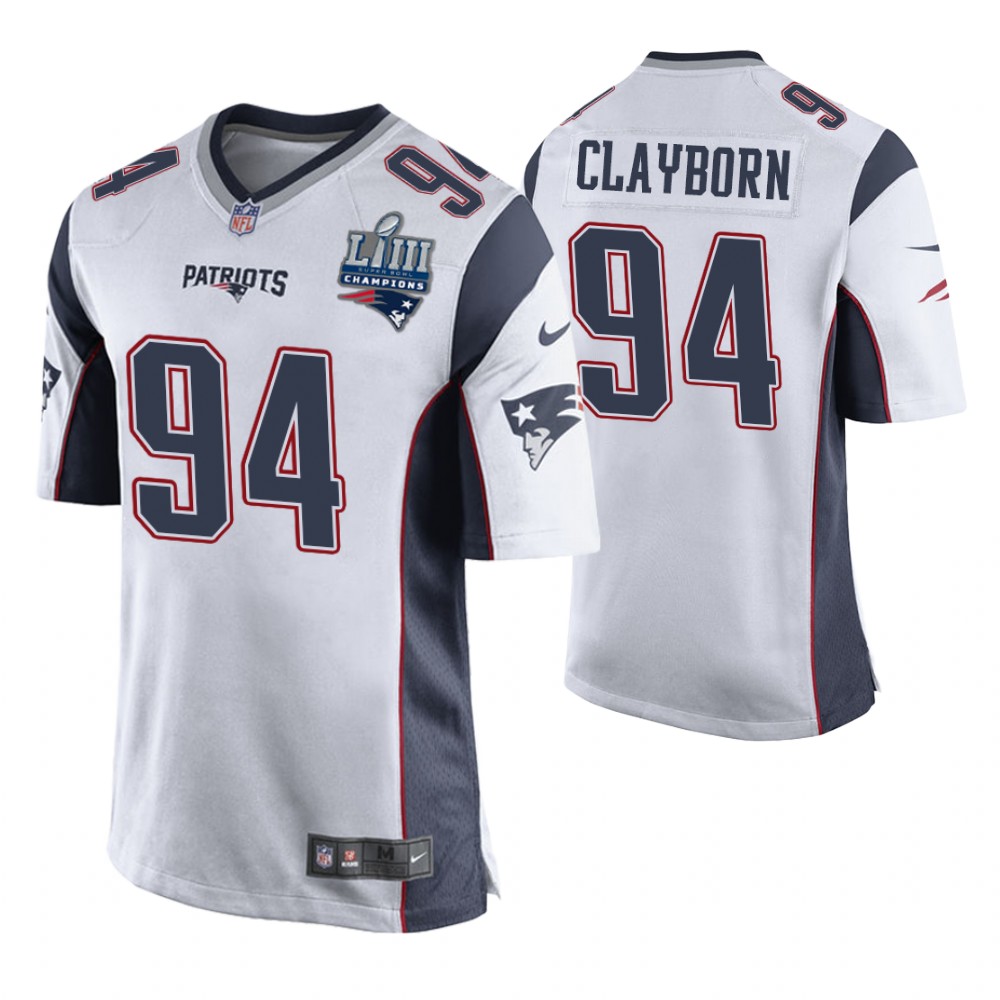 New England Patriots #94 Adrian Clayborn White Super Bowl LIII Champions Jersey New England Patriots #94 Adrian Clayborn White Super Bowl LIII Champions Jersey