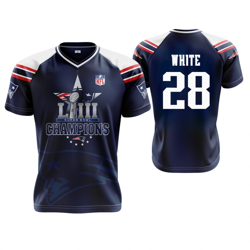New England Patriots #28 James White Navy Super Bowl LIII Champions Commemorative Jersey
