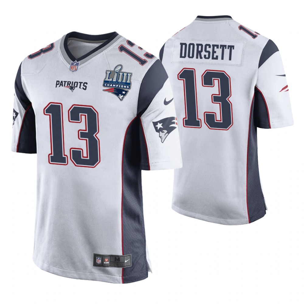 New England Patriots #13 Phillip Dorsett White Super Bowl LIII Champions Jersey New England Patriots #13 Phillip Dorsett White Super Bowl LIII Champions Jersey