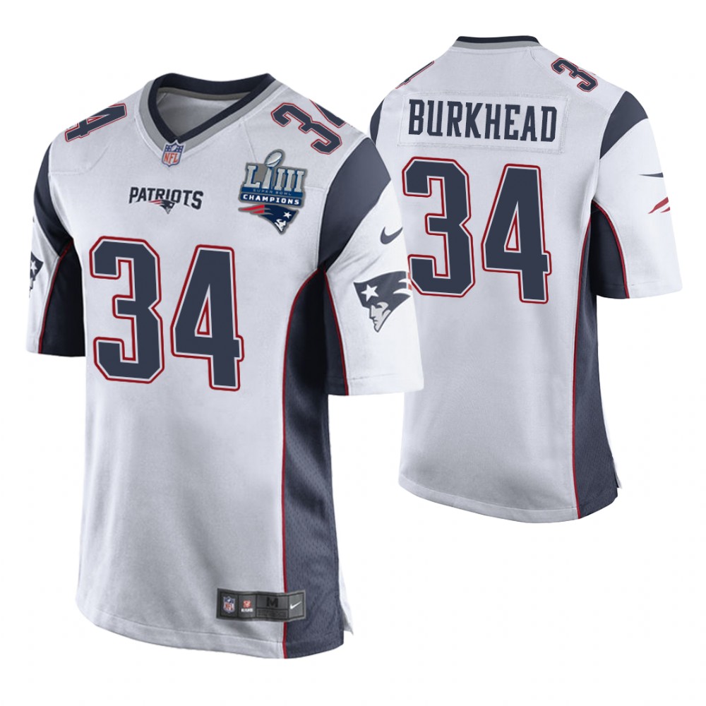 New England Patriots #34 Rex Burkhead White Super Bowl LIII Champions Jersey
