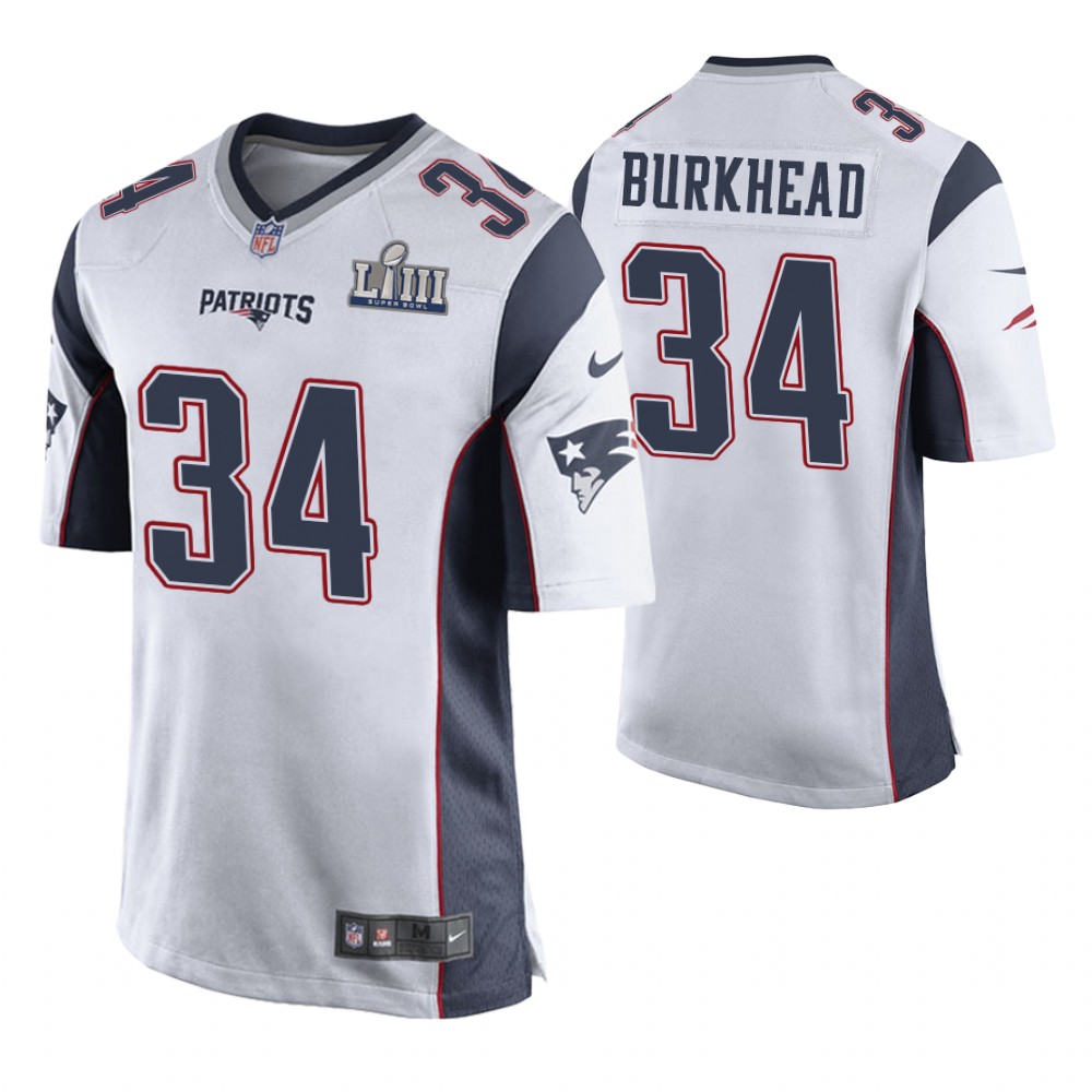 New England Patriots #34 Rex Burkhead White Super Bowl LIII Game Jersey