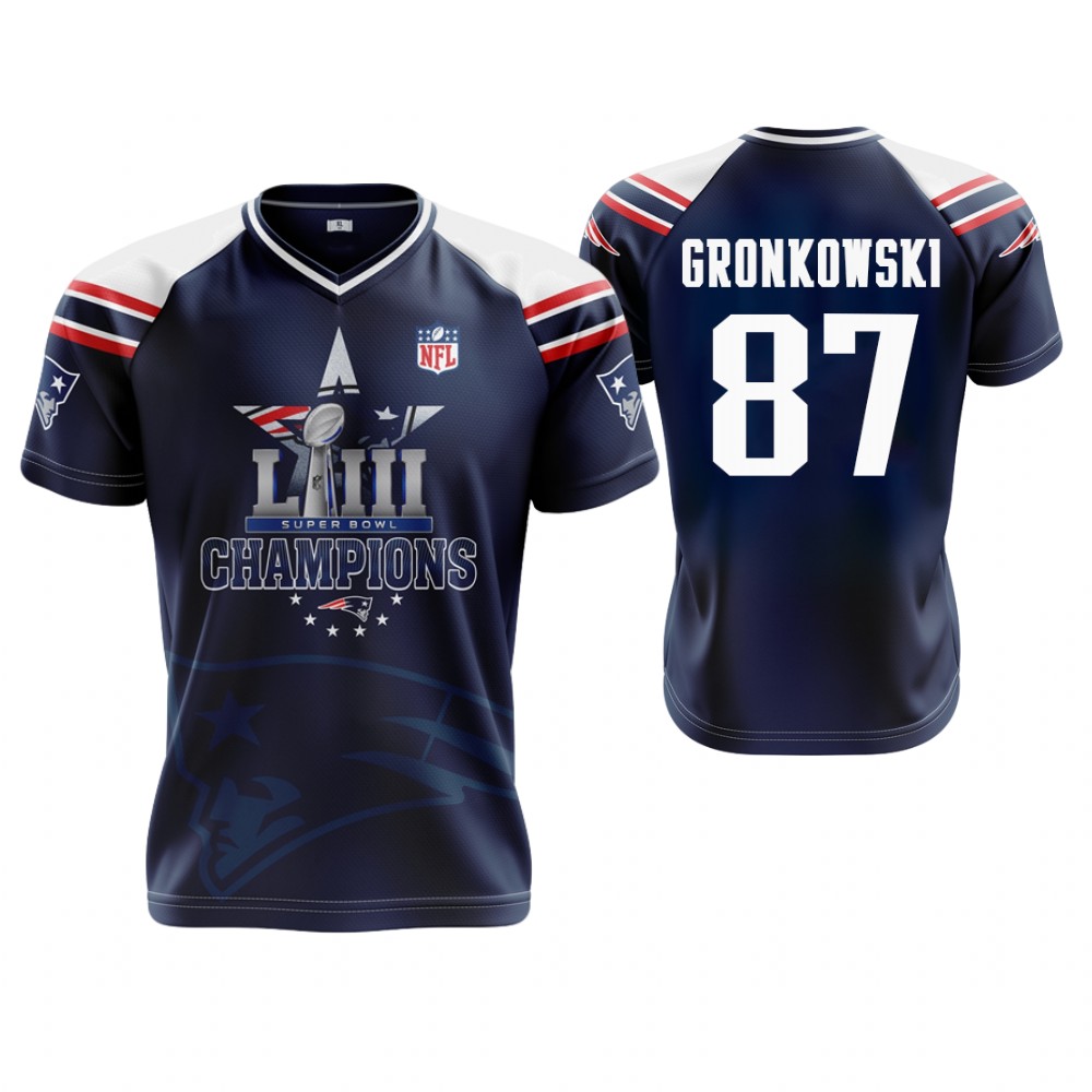 New England Patriots #87 Rob Gronkowski Navy Super Bowl LIII Champions Commemorative Jersey New England Patriots #87 Rob Gronkowski Navy Super Bowl LIII Champions Commemorative Jersey