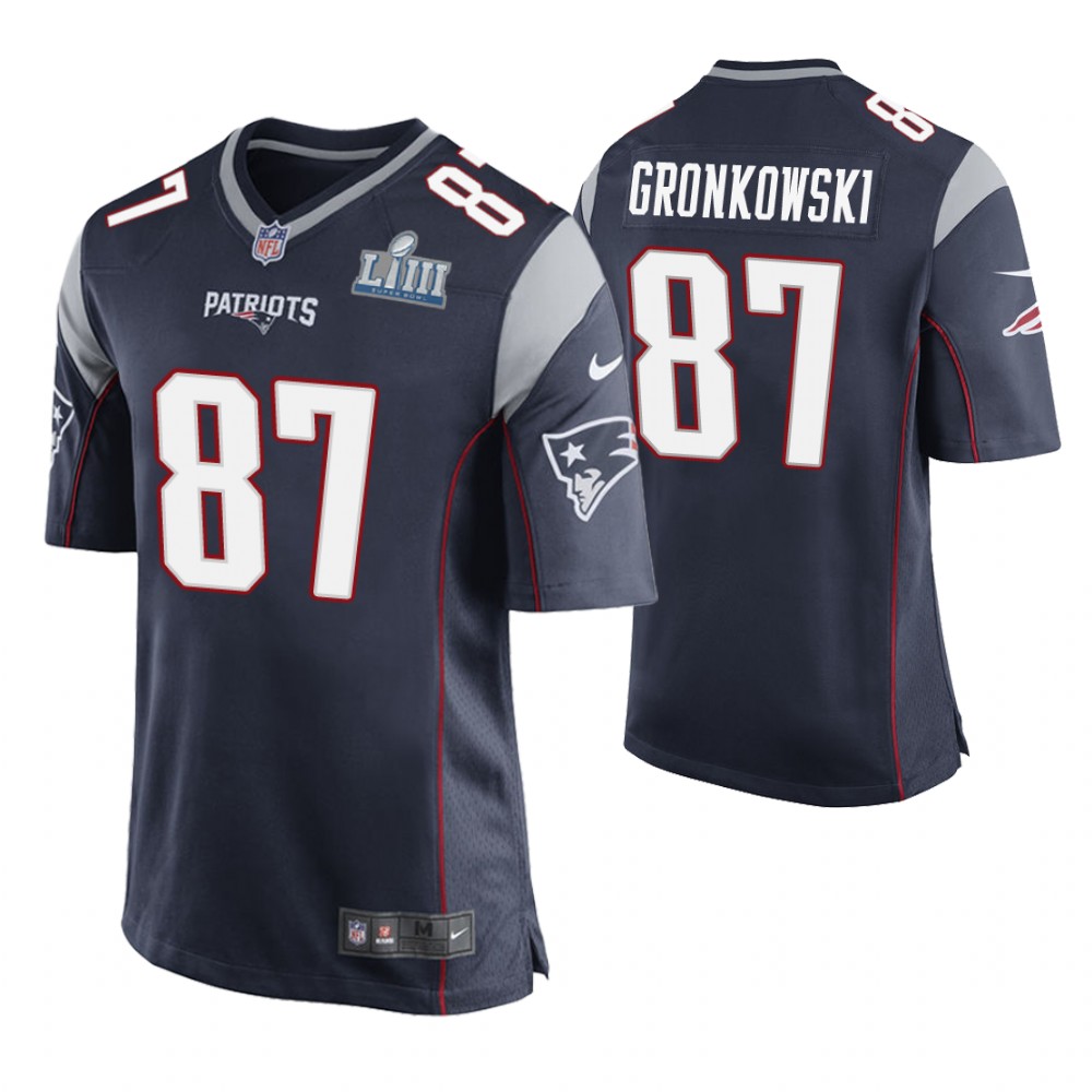 New England Patriots #87 Rob Gronkowski Navy Super Bowl LIII Game Jersey New England Patriots #87 Rob Gronkowski Navy Super Bowl LIII Game Jersey