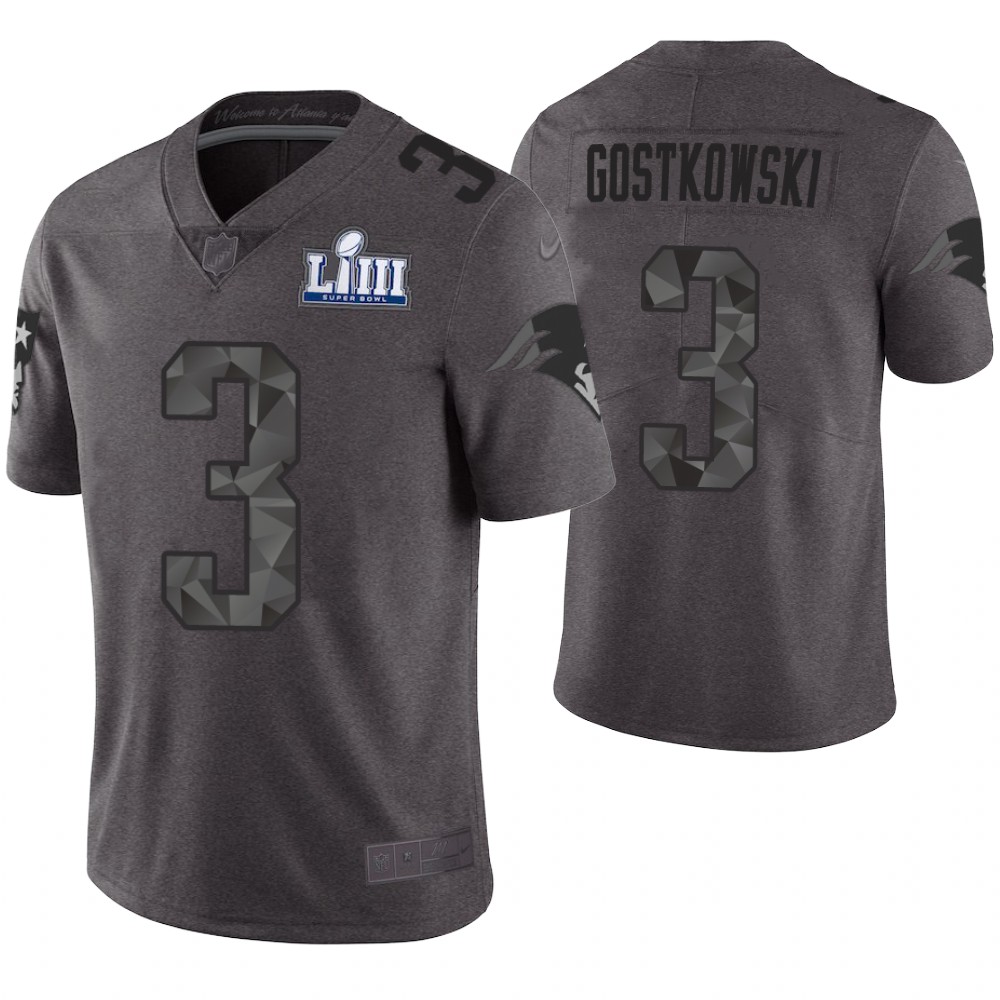 New England Patriots #3 Stephen Gostkowski Gray Super Bowl LIII Limited Jersey