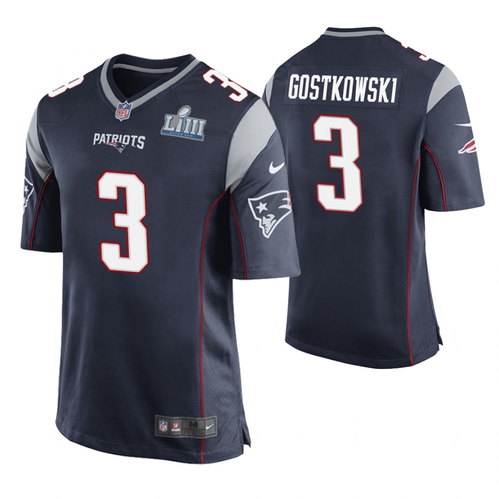 New England Patriots #3 Stephen Gostkowski Navy Super Bowl LIII Game Jersey