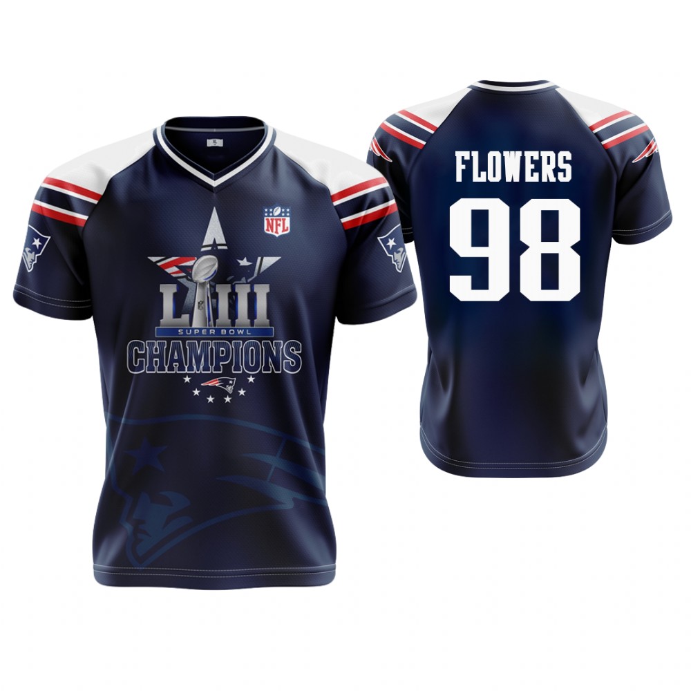 New England Patriots #98 Trey Flowers Navy Super Bowl LIII Champions Commemorative Jersey New England Patriots #98 Trey Flowers Navy Super Bowl LIII Champions Commemorative Jersey