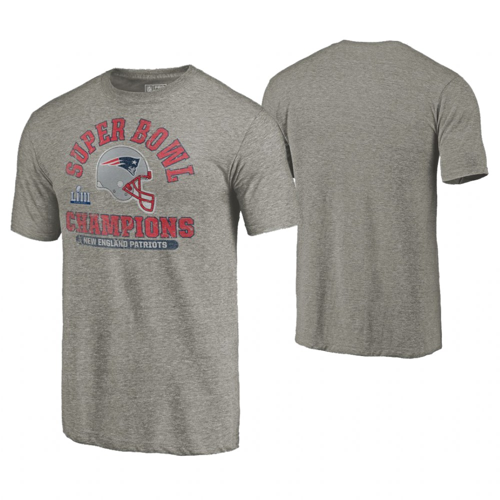 New England Patriots Heather Gray Double Coverage Super Bowl LIII Champions T-Shirt