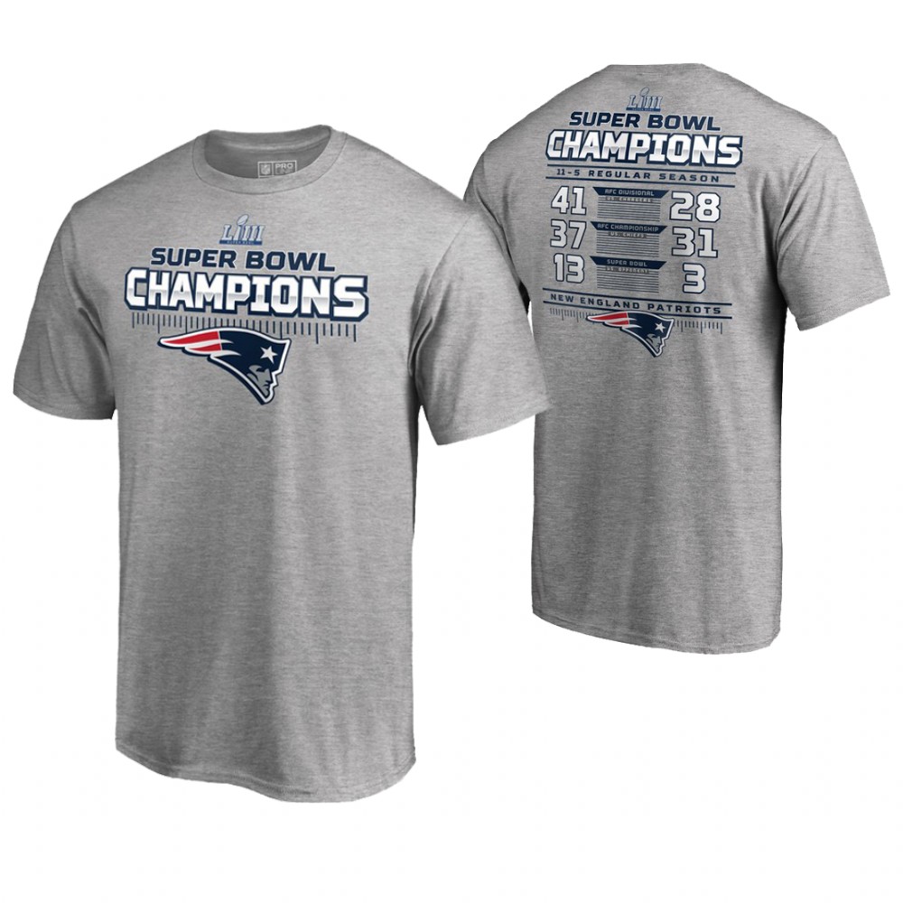 New England Patriots Heather Gray Interception Schedule Super Bowl LIII Champions T-Shirt