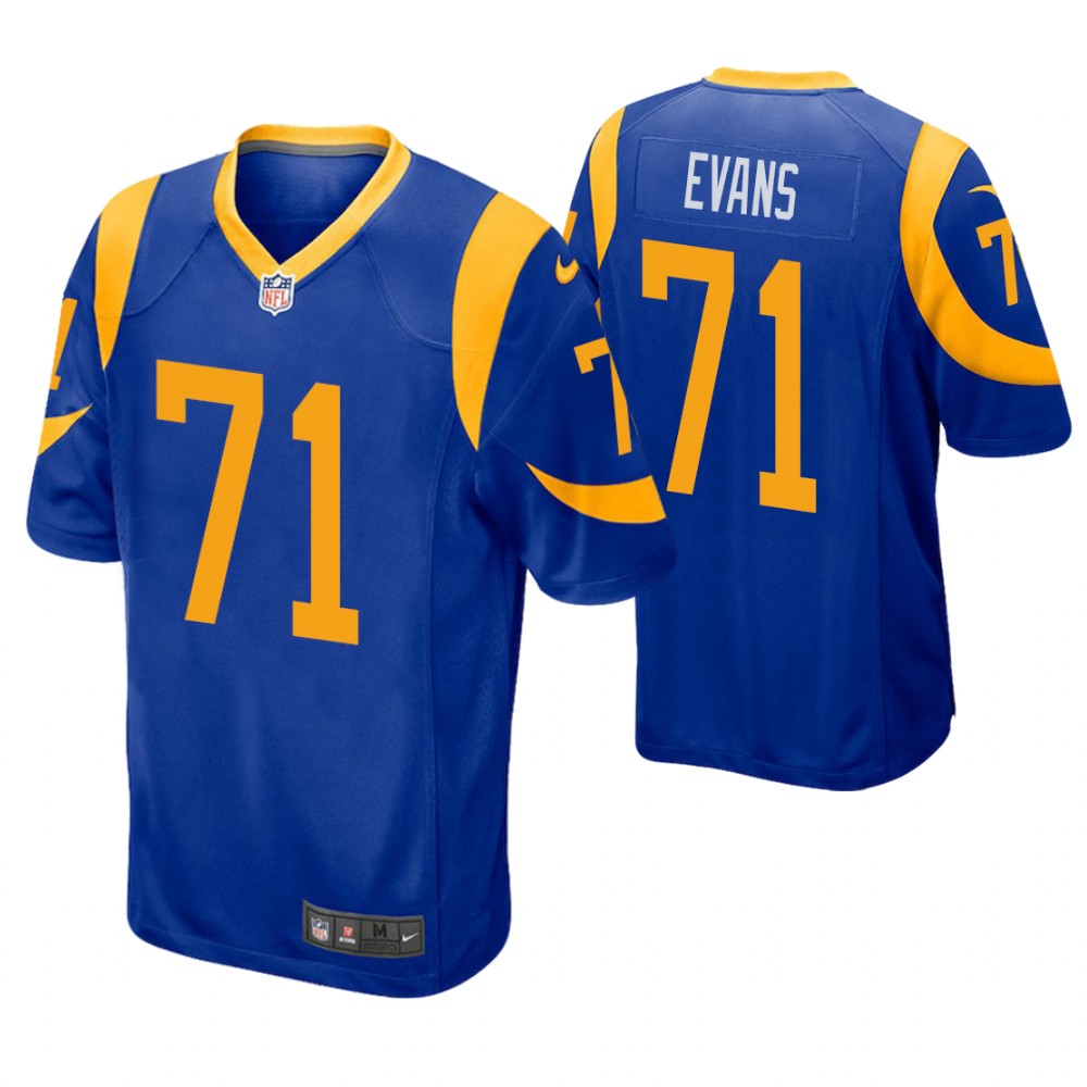 Los Angeles Rams #71 Bobby Evans 2019 NFL Draft Royal Game Jersey Los Angeles Rams #71 Bobby Evans 2019 NFL Draft Royal Game Jersey