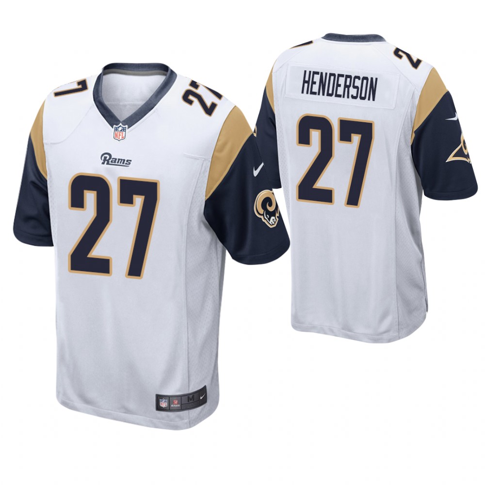 Los Angeles Rams #27 Darrell Henderson 2019 NFL Draft White Game Jersey With Super Bowl LVI Patch