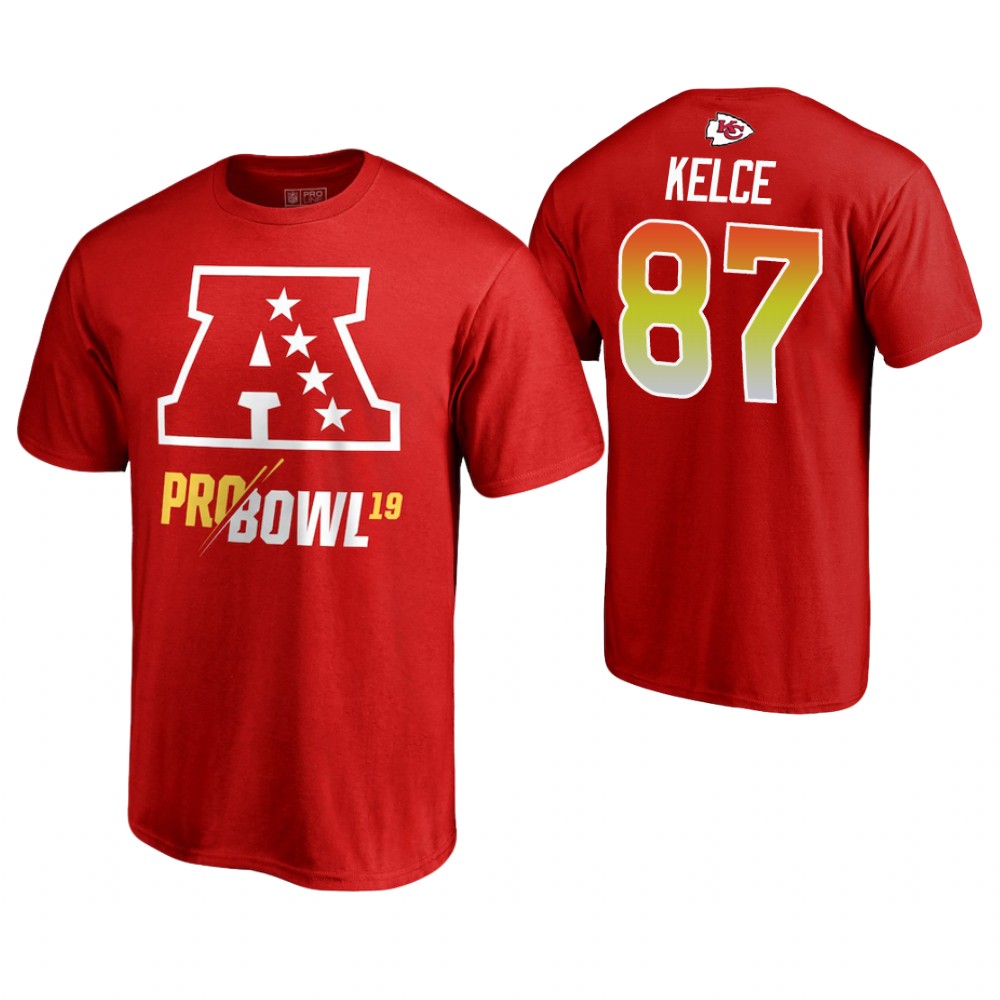 Kansas City Chiefs #87 Travis Kelce Red T-Shirt 2019 Pro Bowl AFC