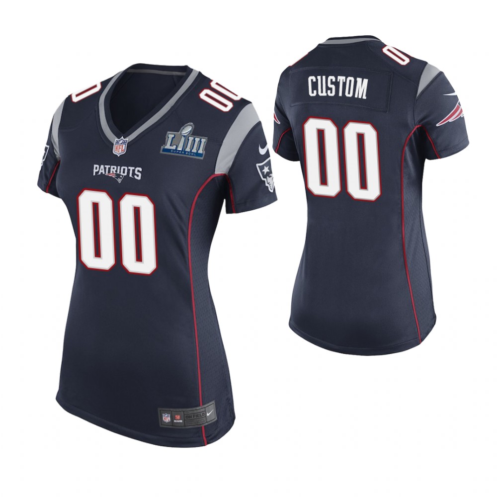 Women's New England Patriots #00 Custom Navy Super Bowl LIII Game Jersey Women's New England Patriots #00 Custom Navy Super Bowl LIII Game Jersey
