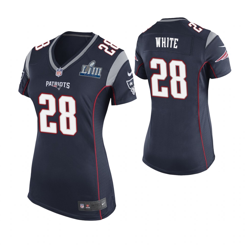 Women's New England Patriots #28 James White Navy Super Bowl LIII Game Jersey