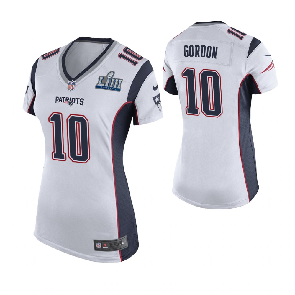 Women's New England Patriots #10 Josh Gordon White Super Bowl LIII Game Jersey Women's New England Patriots #10 Josh Gordon White Super Bowl LIII Game Jersey
