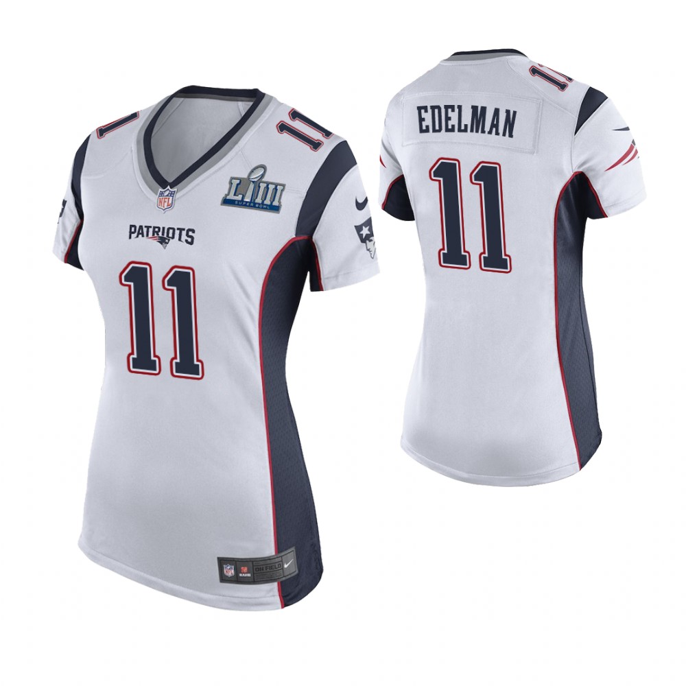 Women's New England Patriots #11 Julian Edelman White Super Bowl LIII Game Jersey Women's New England Patriots #11 Julian Edelman White Super Bowl LIII Game Jersey