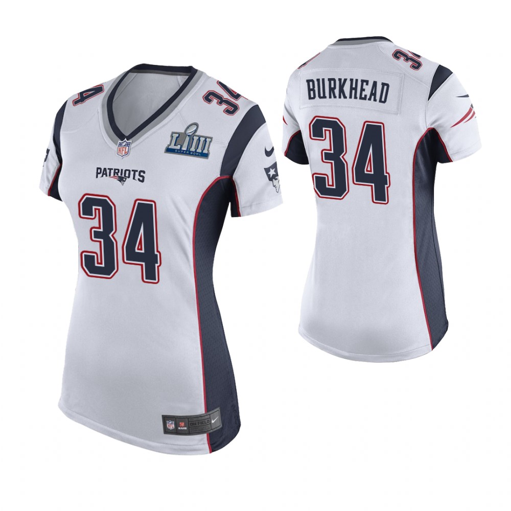 Women's New England Patriots #34 Rex Burkhead White Super Bowl LIII Game Jersey