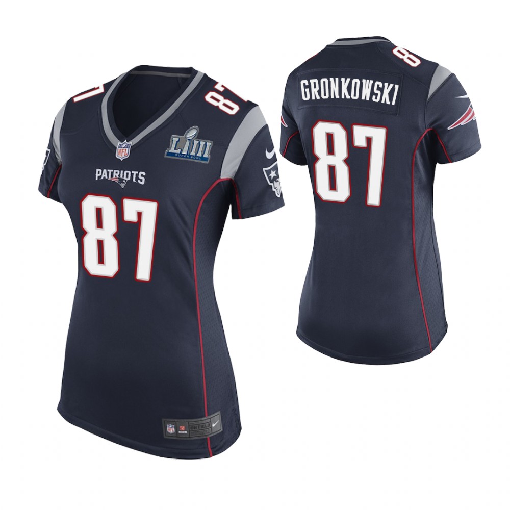 Women's New England Patriots #87 Rob Gronkowski Navy Super Bowl LIII Game Jersey Women's New England Patriots #87 Rob Gronkowski Navy Super Bowl LIII Game Jersey