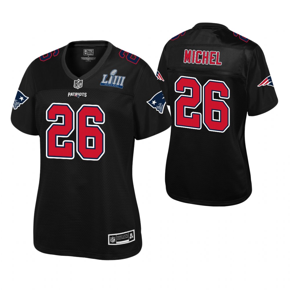Women's New England Patriots #26 Sony Michel Black Super Bowl LIII Champions Fashion Jersey
