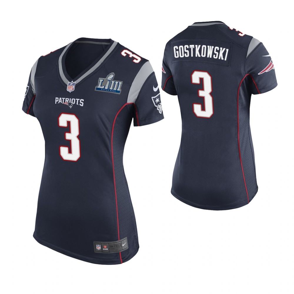 Women's New England Patriots #3 Stephen Gostkowski Navy Super Bowl LIII Game Jersey Women's New England Patriots #3 Stephen Gostkowski Navy Super Bowl LIII Game Jersey