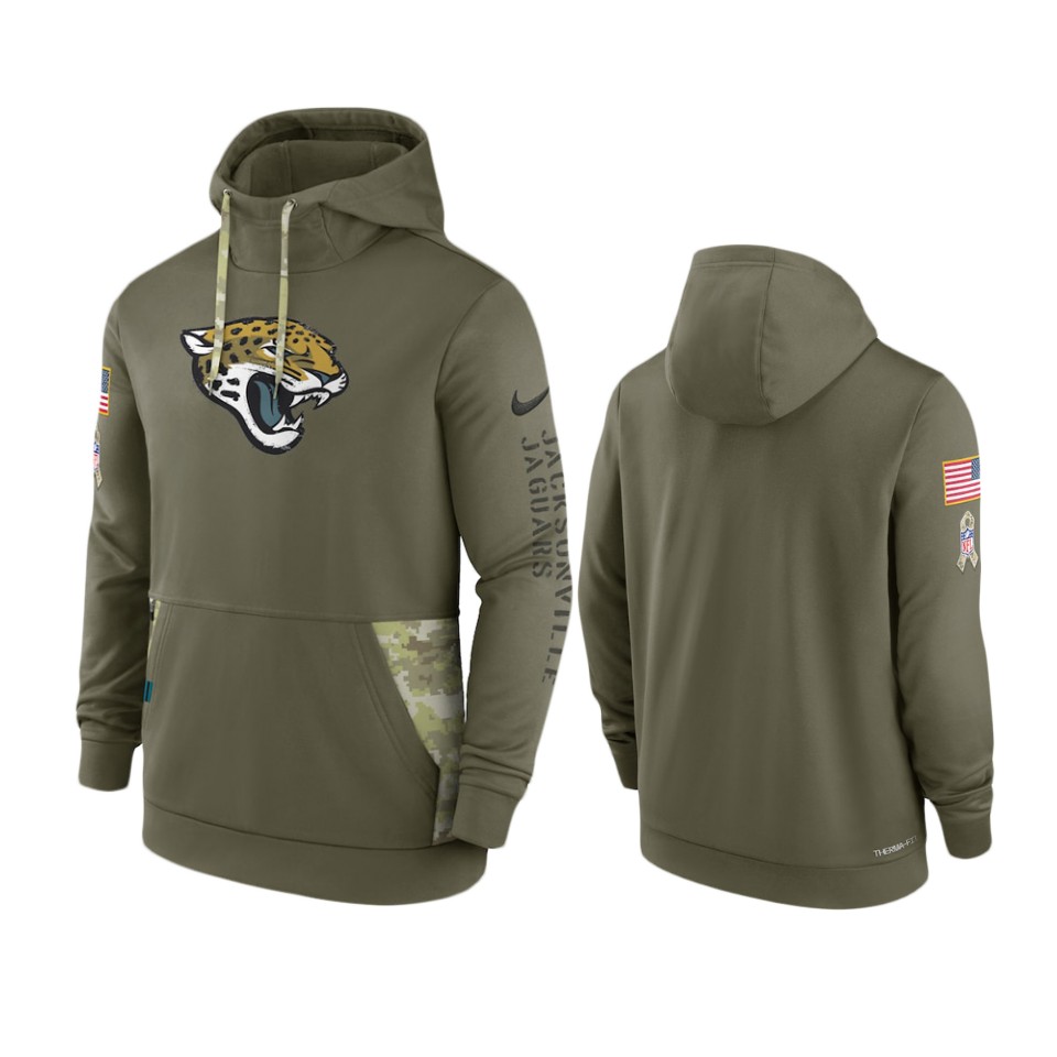Jacksonville Jaguars Olive 2022 Salute to Service Therma Hoodie Jacksonville Jaguars Olive 2022 Salute to Service Therma Hoodie