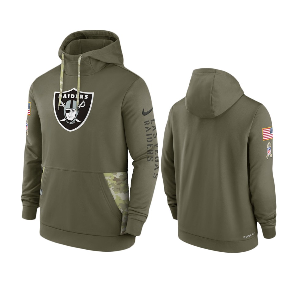 Las Vegas Raiders Olive 2022 Salute to Service Therma Hoodie