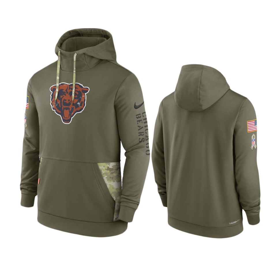 Chicago Bears Olive 2022 Salute to Service Therma Hoodie Chicago Bears Olive 2022 Salute to Service Therma Hoodie