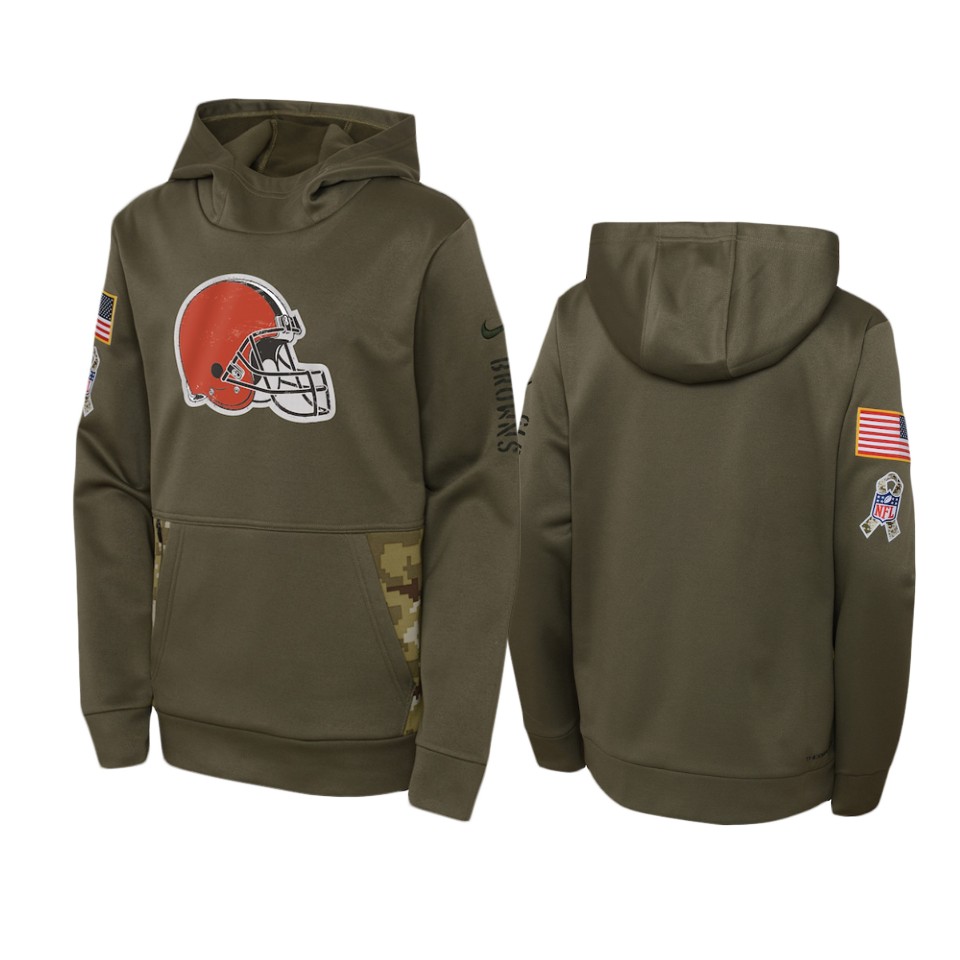 Youth Cleveland Browns Nike Olive 2022 Salute to Service Performance Hoodie