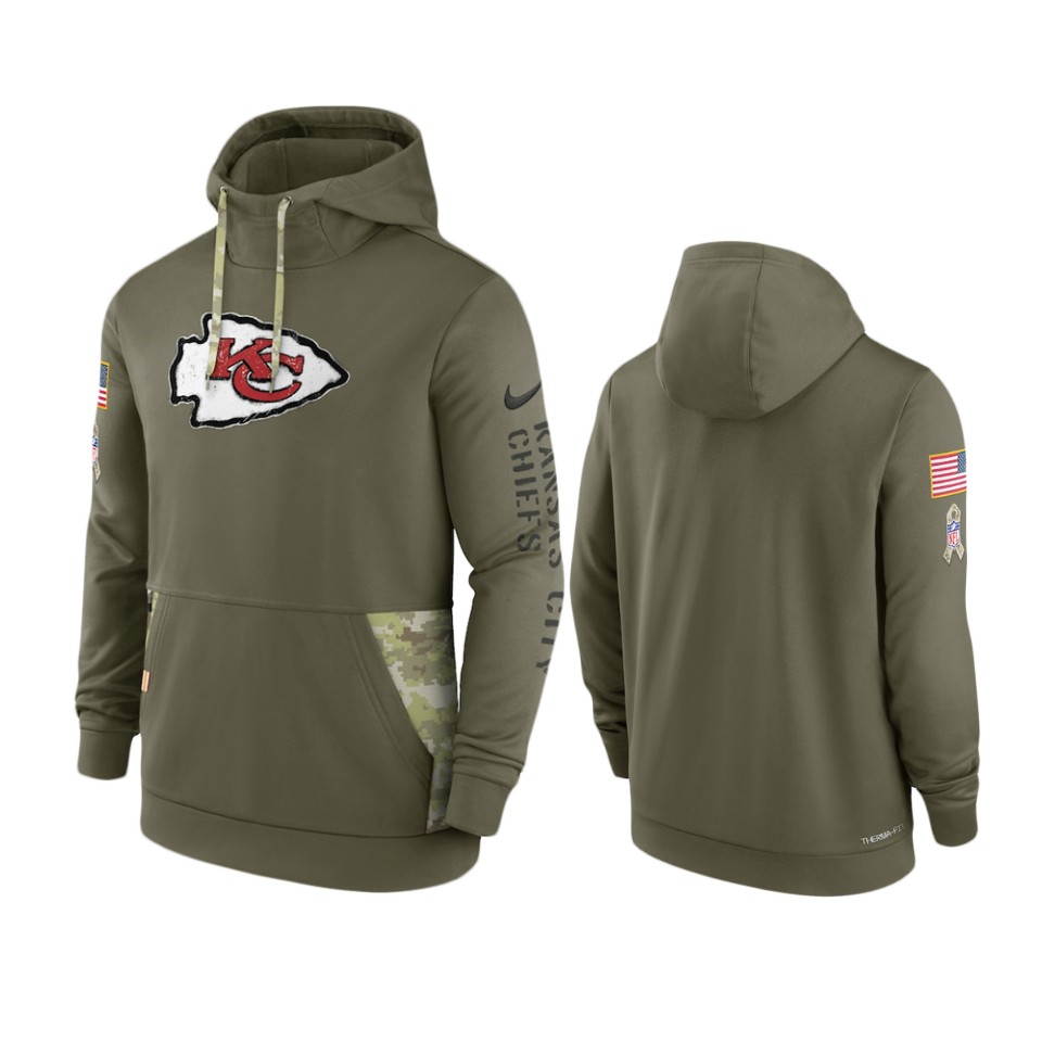 Kansas City Chiefs Olive 2022 Salute to Service Therma Hoodie Kansas City Chiefs Olive 2022 Salute to Service Therma Hoodie