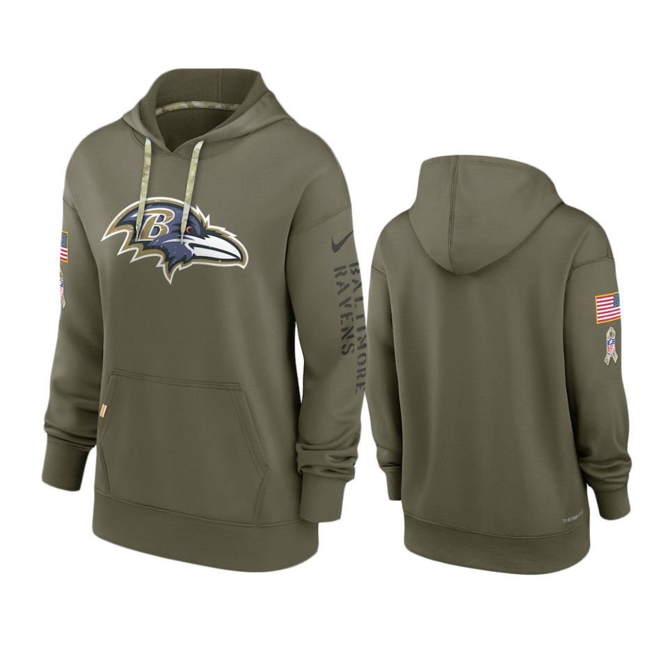 Women's Baltimore Ravens Olive 2022 Salute to Service Performance Hoodie Women's Baltimore Ravens Olive 2022 Salute to Service Performance Hoodie