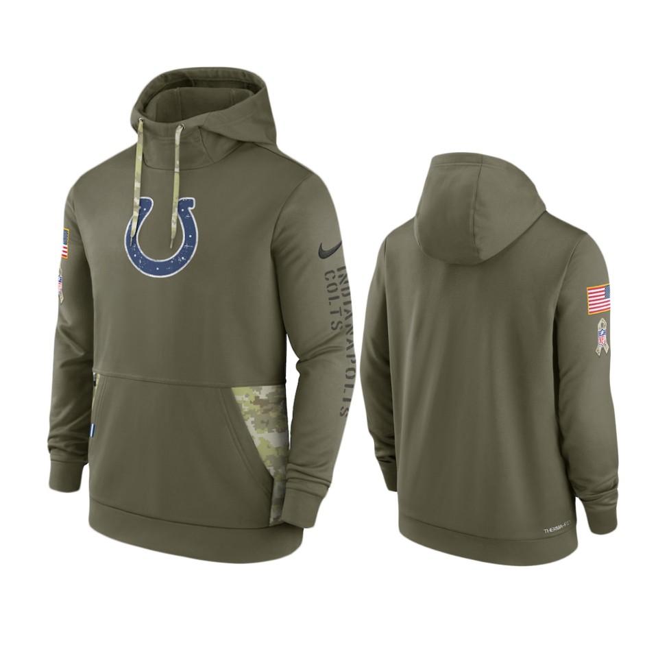 Indianapolis Colts Olive 2022 Salute to Service Therma Hoodie