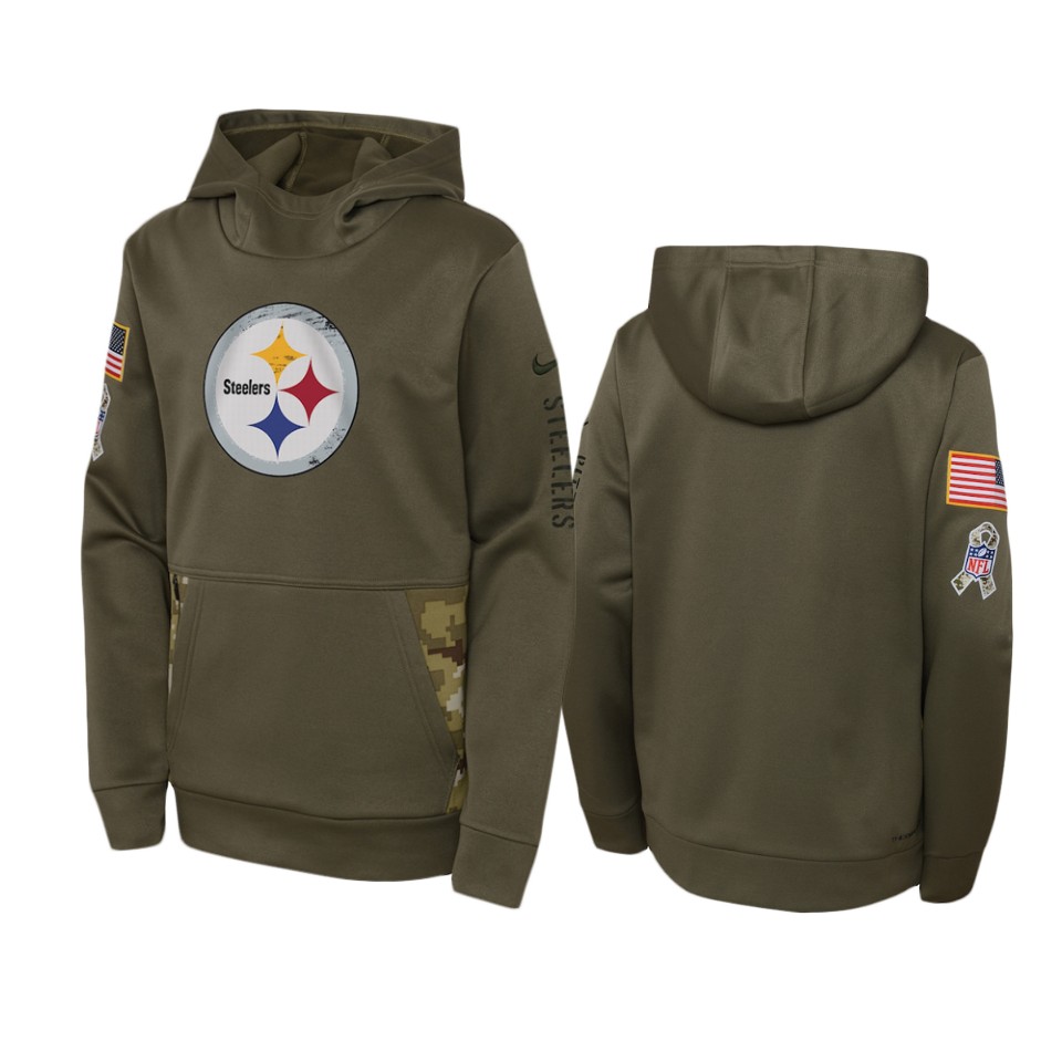 Youth Pittsburgh Steelers Nike Olive 2022 Salute to Service Performance Hoodie