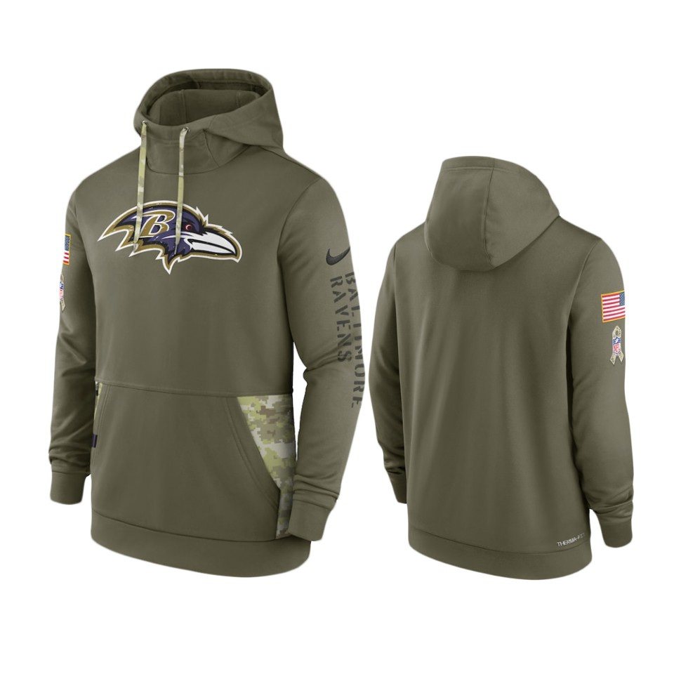 Baltimore Ravens Olive 2022 Salute to Service Therma Hoodie Baltimore Ravens Olive 2022 Salute to Service Therma Hoodie