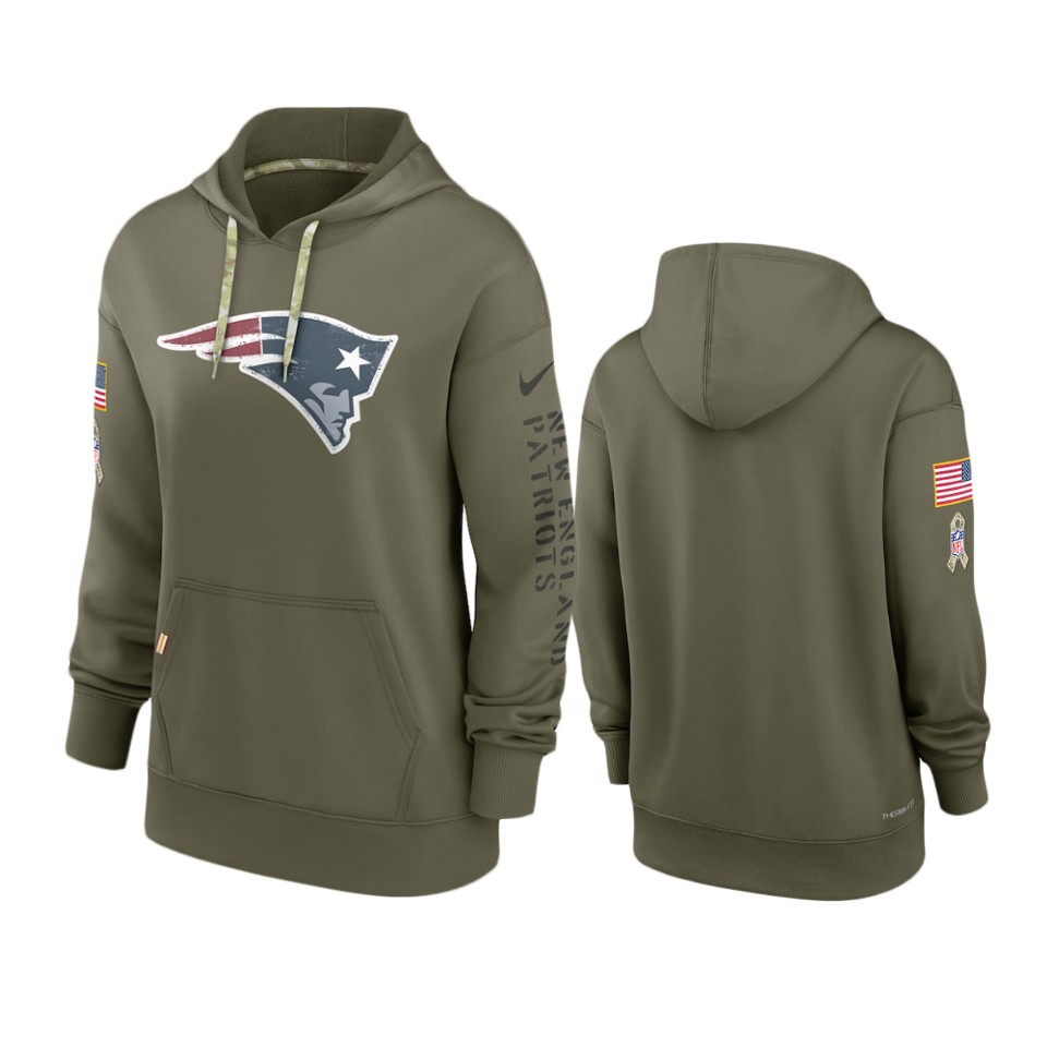 Women's New England Patriots Olive 2022 Salute to Service Performance Hoodie Women's New England Patriots Olive 2022 Salute to Service Performance Hoodie