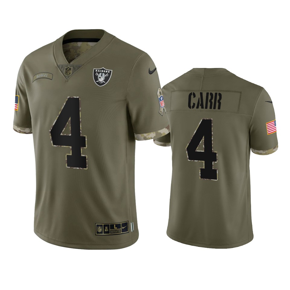 Las Vegas Raiders Derek Carr Nike Olive 2022 Salute To Service Limited Jersey