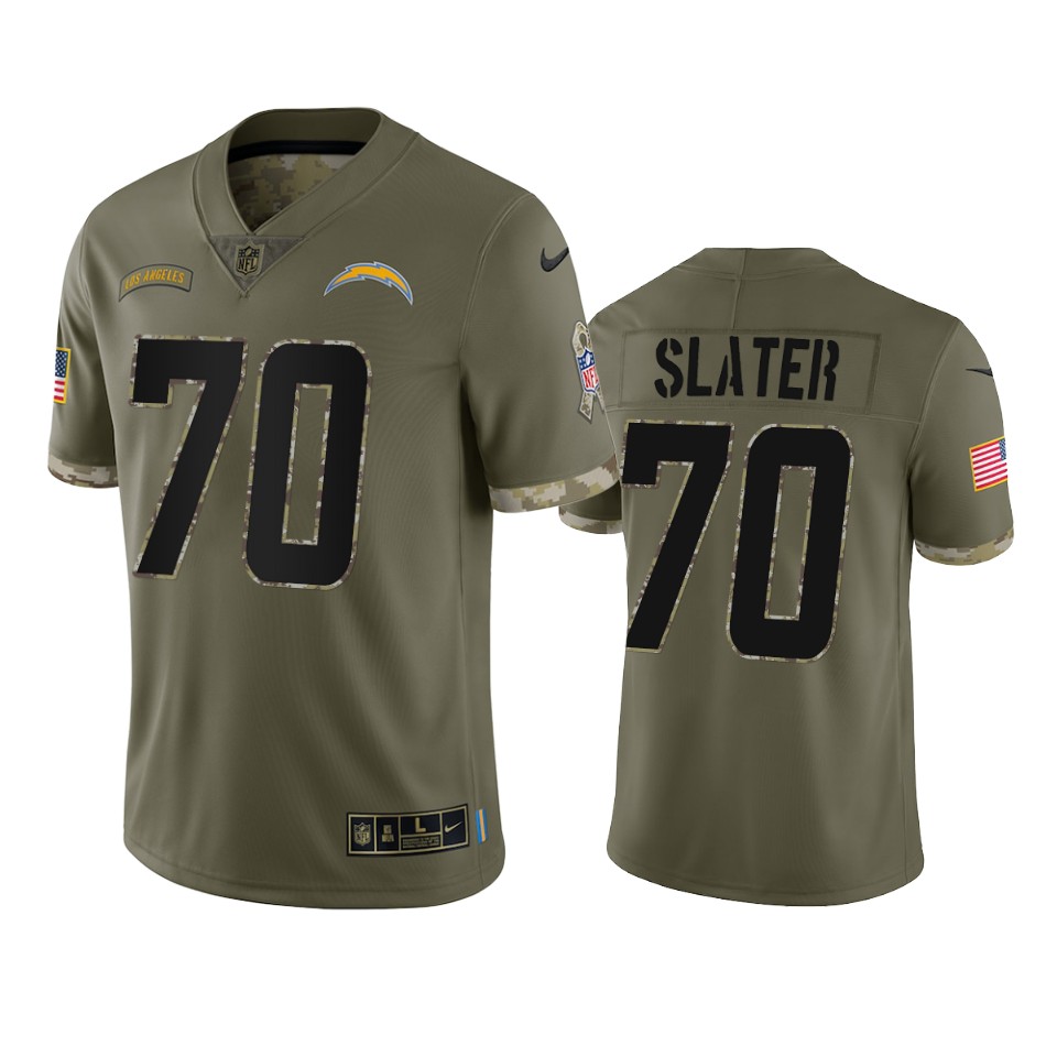 Los Angeles Chargers Rashawn Slater Nike Olive 2022 Salute To Service Limited Jersey