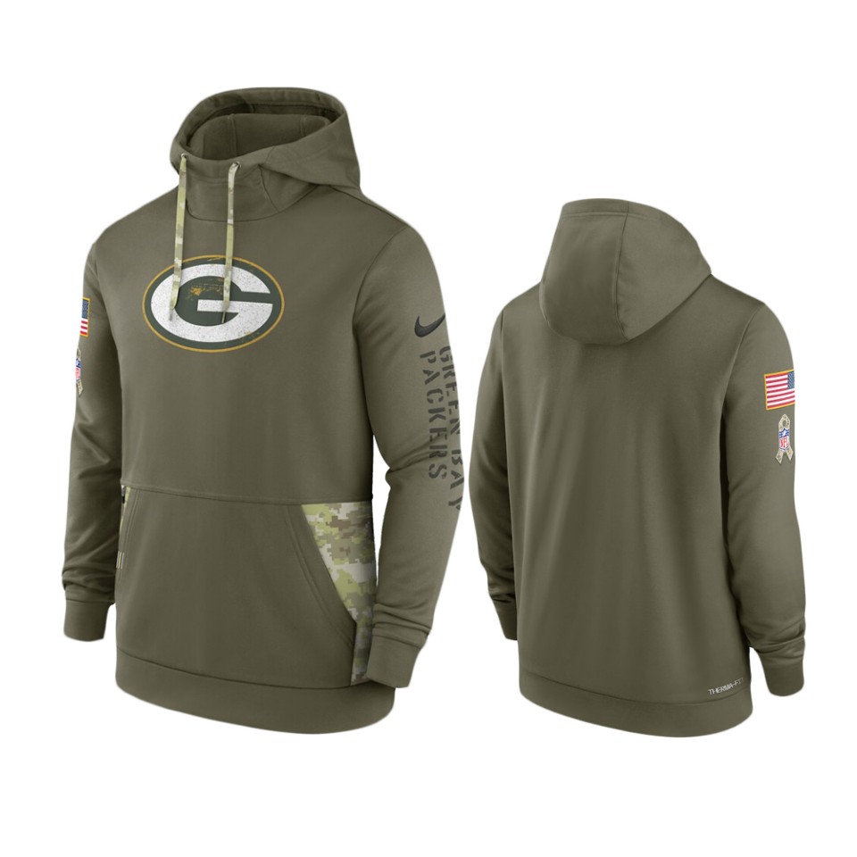 Green Bay Packers Olive 2022 Salute to Service Therma Hoodie Green Bay Packers Olive 2022 Salute to Service Therma Hoodie
