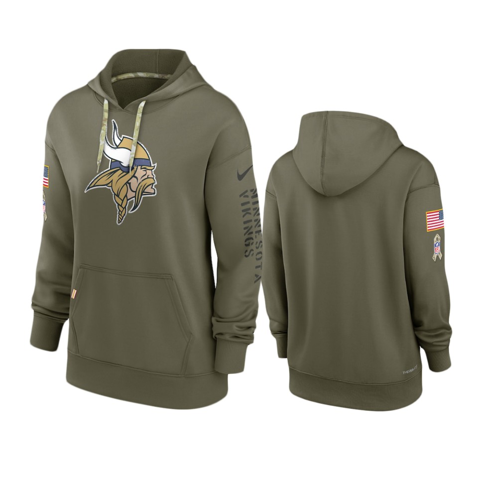 Women's Minnesota Vikings Olive 2022 Salute to Service Performance Hoodie Women's Minnesota Vikings Olive 2022 Salute to Service Performance Hoodie