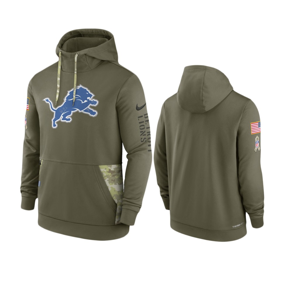 Detroit Lions Olive 2022 Salute to Service Therma Hoodie